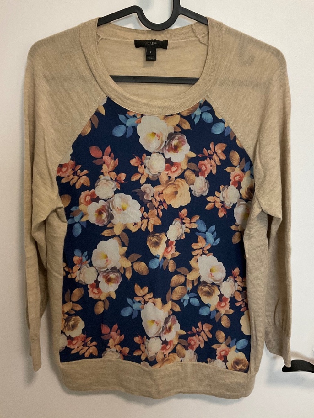 Silk and merino wool J. Crew antique floral and beige sweater - size small